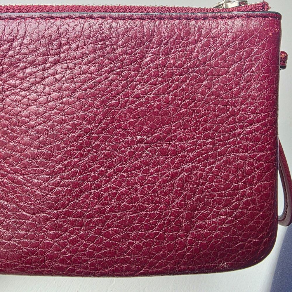 Coach Wristlet Wallet Double Corner Zip Maroon Red Leather Pouch Card Slots - Picture 8 of 11